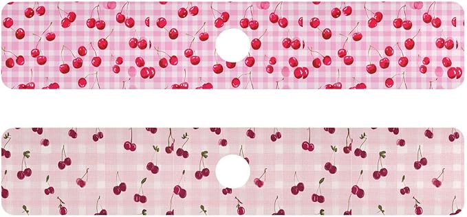 Pink Juicy Checkered Cherry Pink Gingham Kitchen Sink Splash Guard Sink Faucet Mat Faucet Handle Drip Catcher Drain Mats for Kitchen Bathroom Countertop Absorbent Dis