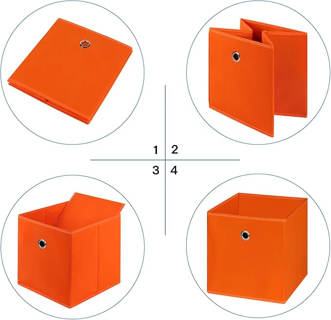 Fabric Cubes Storage Containers ,11 Inch Cloth Storage CubeFoldable Storage Bins Cubes Organizer Baskets with Dual Handles for Shelf Closet Set of 6,(Orange)