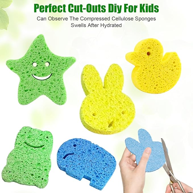 12 PCS Kitchen Sponges, Natural Compressed Cellulose Sponges, Non-Scratch Reusable Sponges for Kitchen Dish Washing, Scrub Sponge for Cleaning, Bathroom, Cars, Cut-Outs DIY