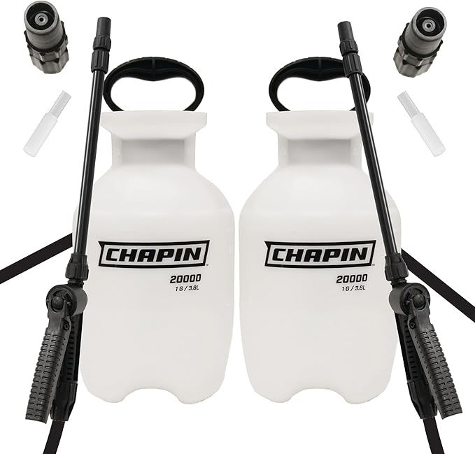 Chapin 22000 Pump Sprayer, 1-Gallon, Lawn & Garden, Translucent Poly Tank, Funnel-Top, SureSpray, Anti-Clog Filter, Adjustable Cone Nozzle & 34" Hose for Fertilizer, Weed & Pest Applications, 2 Pack