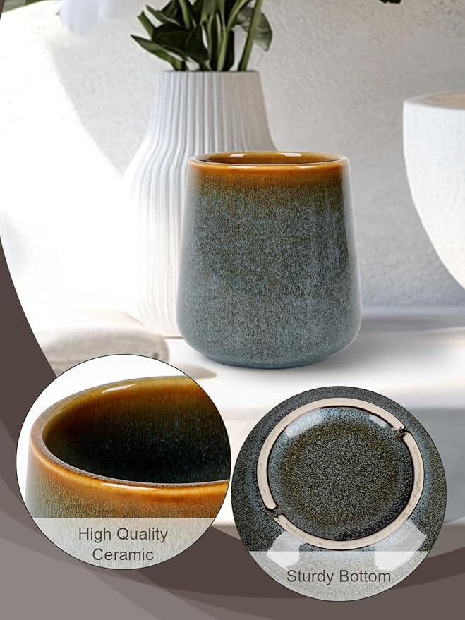 INGOFIN Ceramic Toothbrush Holder Cup, 12 oz Toothpaste Holder for Bathroom Vanity and Countertop, Organizer for Cosmetic, Makeup, Office Pencils, for Hotel Apartment, Kiln-Glazed