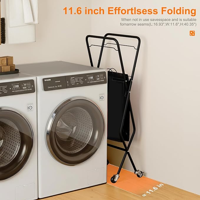 Laundry Basket with Wheels:88L Rolling Laundry Cart Foldable Metal Frame Dirty Clothes Laundry Hamper 36"H 4 Caster 2 Brake Waterproof Removable Liner Carry Handle for Dorm Laundry Room,Black