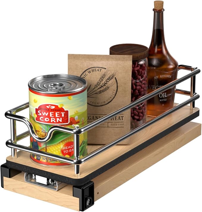 Rev-A-Shelf 9" Pullout Organizer for Cabinets, Single-Tier & Single-Wide Upright Sliding Storage for Kitchen Shelf, 5WU1-5W1-1