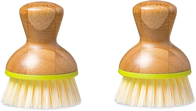 Full Circle Bubble Up Bamboo Dish Brush–Family Safe, Formaldehyde-Free–Ergonomic Palm Scrubber with Handle for Kitchen Cleaning,Dish Scrub Brush for Nonstick,Cast Iron & Sink,Green,2Pk