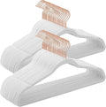 SONGMICS Slim Velvet Hangers, Non-Slip Clothes Hangers with Rose Gold Swivel Hooks, Space-Saving, for Closet, 50 Pack, White UCRF026W03