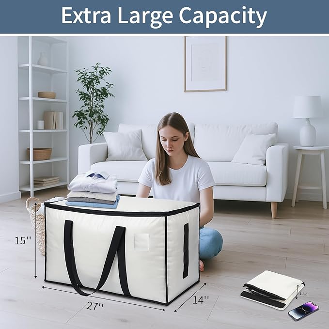 4 Pack-Extra Large Heavy Duty Moving Bags - Waterproof Storage Totes with Handles & Zippers, Foldable for College Dorm, Storage (Clear)