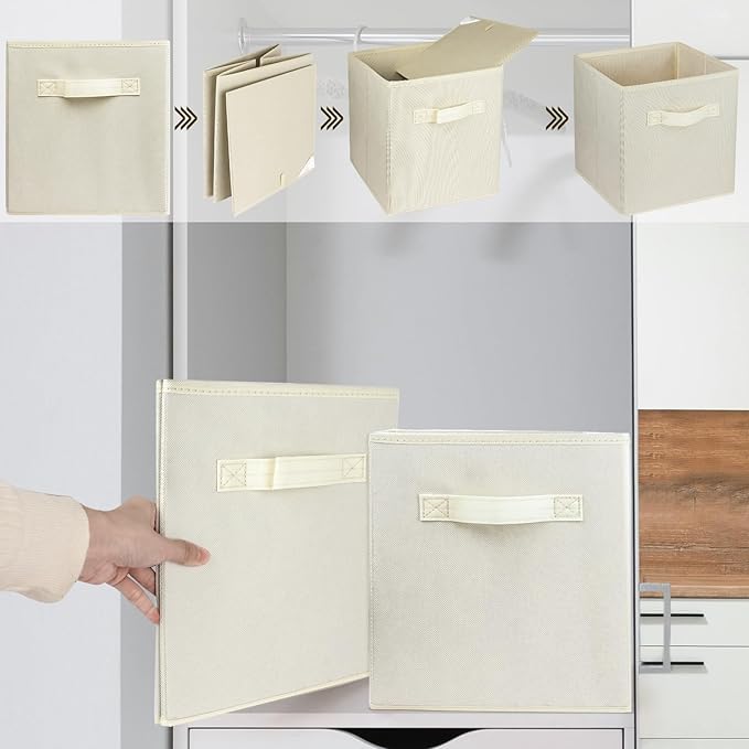 2 Pcs Storage Cubes, 10.5 Inch Collapsible Storage Bins, Fabric Foldable Bins for Organization, Durable Storage Bins for Closet, Shelves, Offices (Beige)