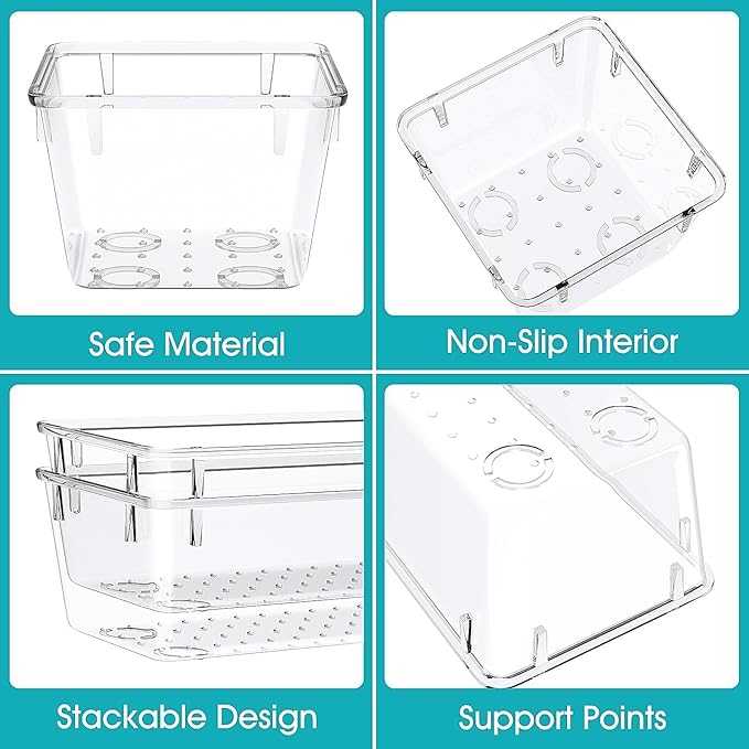 28 PCS Clear Plastic Drawer Organizers Set, 4 Size Desk Drawer Organizer Trays for Makeup, Jewelry, Kitchen Utensils, Gadgets and Office Accessories