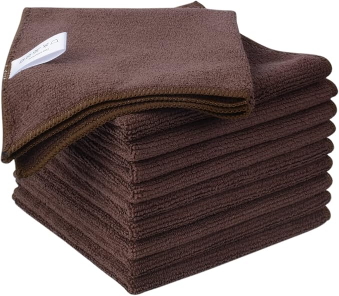KinHwa Kitchen Washcloths for Dishes Absorbent Microfiber Dish Cloths Quick Dry Dish Rags with Poly Scour Scrub Side Ideal for Kitchen Cleaning (Brown, 12inchx12inch 10 Pack)