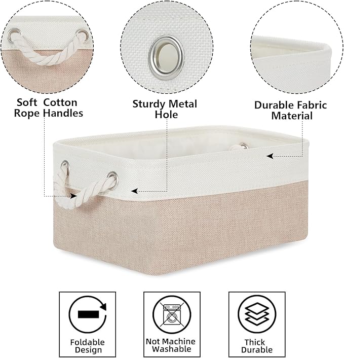 Bidtakay Small Baskets Fabric Storage [6 Pack] Beige Storage Bins 11.8 X 7.8 X 5 Inches Empty Gift Basket Decorative Storage Baskets for Shelves, Baby Clothes Storage, Bathroom(White&Beige)