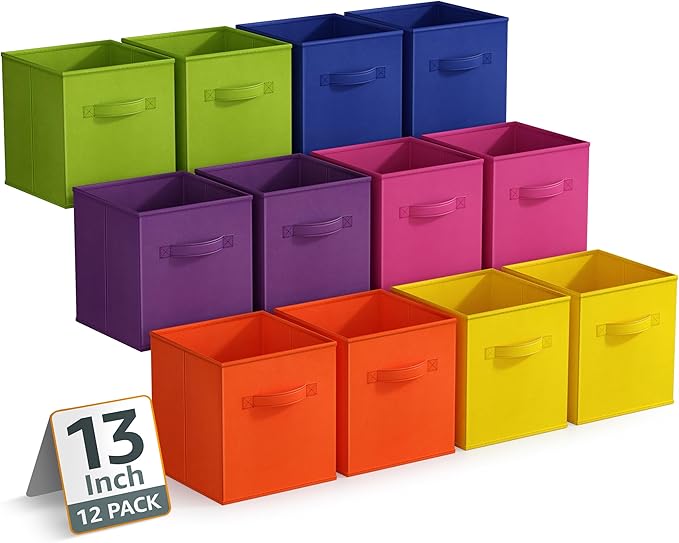 Sorbus 13 Inch Storage Bins - Sturdy Collapsible Fabric Storage Cubes with Handle - 12 Foldable Baskets for Organizing Clothes, Toys, Books - Storage Baskets for Shelves, Closets