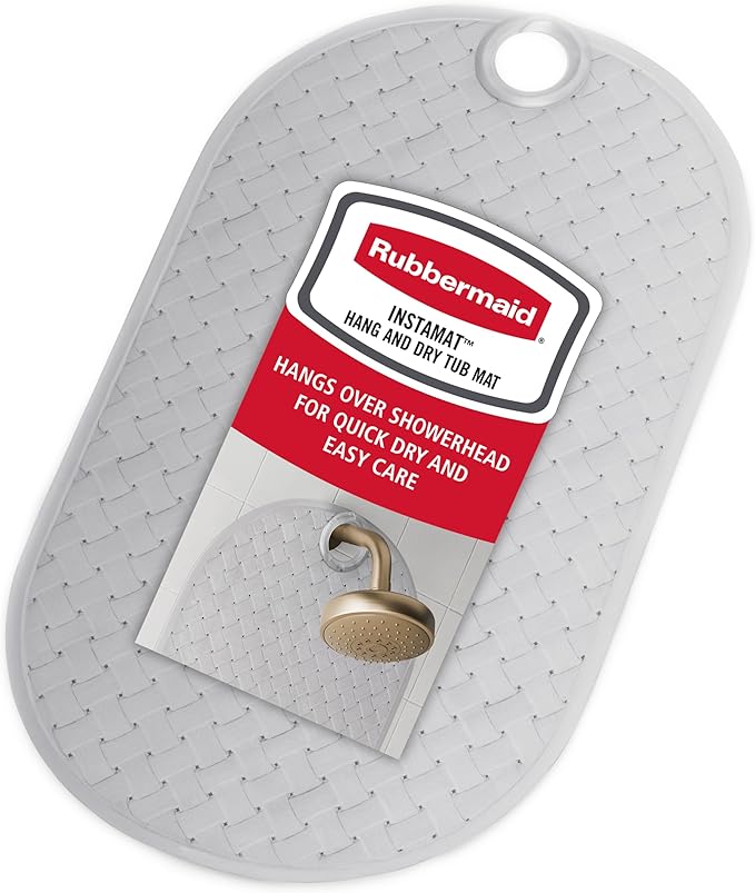 Rubbermaid INSTAMAT Tub Mat, Non-Slip Bath Mat Hangs Over Showerhead for Fast Drying, 27.2 x 15.2 Inch, BPA-Free, Easy Care Shower Mat for Inside Bathtub or Shower, Clear