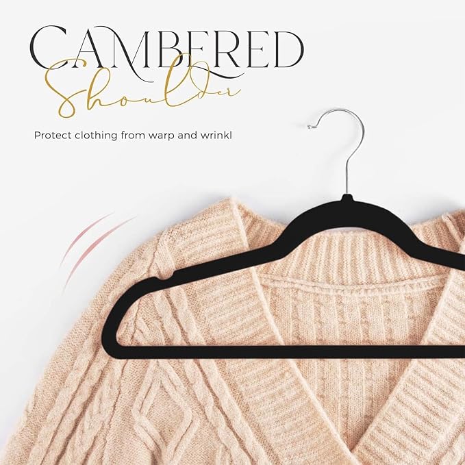 HOUSE DAY Black Velvet Hangers 120 Pack, Premium Clothes Non-Slip Felt Hangers, Sturdy Black Heavy Duty Coat Hanger, Durable Space Saving Suit Hanger, 360° Rotating Silver Hook