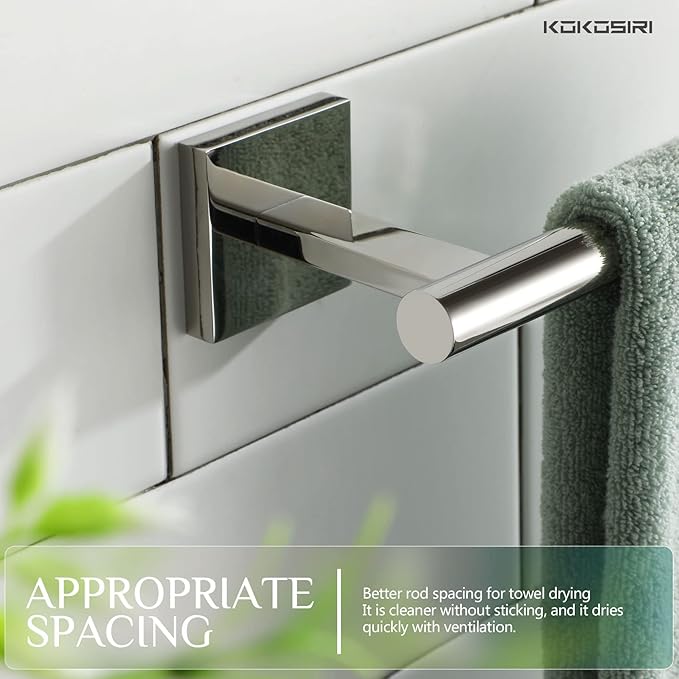 KOKOSIRI Hand Towel Bar Chrome Bathroom Towel Rail Holder Kitchen Paper Holder Wall Mounted Toilet Cabinet Mount 2 Pack, Polished Stainless Steel B3008CH-P2