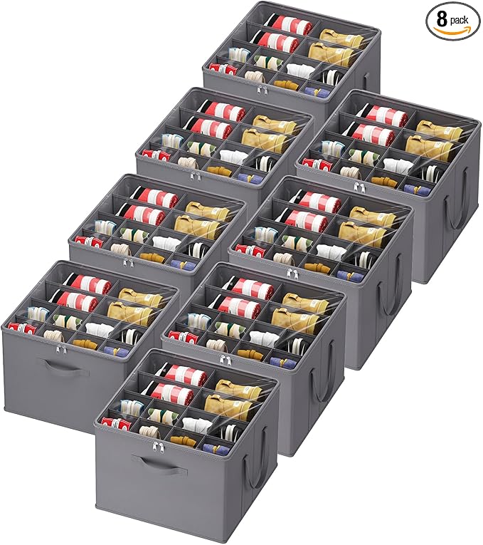 Lifewit Shoe Storage Organizer for Closet, Fabric Large Shoe Box Storage Containers with Clear Cover, Foldable Bins for Boots Heels Sneakers Fits 96-128 Pairs (Each 12-16 Pairs) 8 Pack Gray