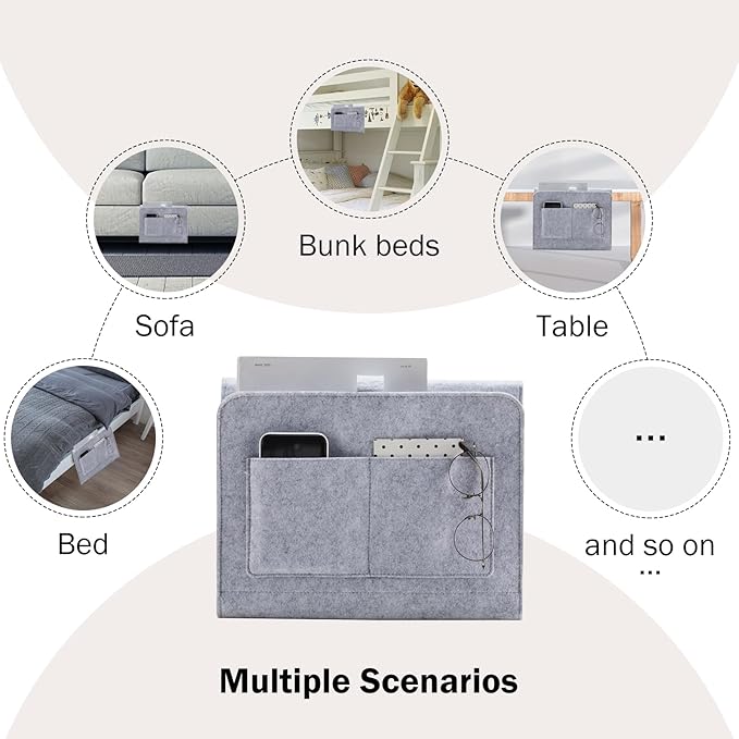 YOUDENOVA Bedside Caddy, Bedside Organizer for Dorm Room, Bunk Bed, Light Grey