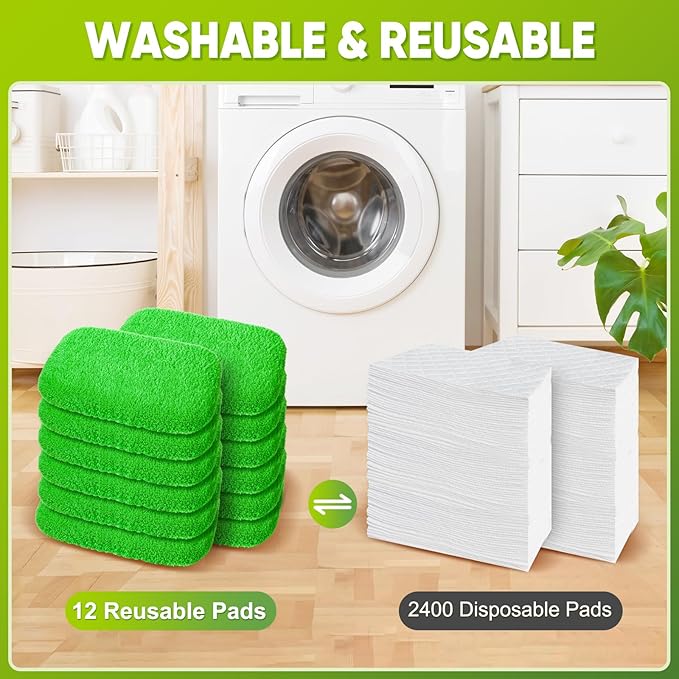 12-Pack Reusable Mop Pads Compatible with Sweeper Mop - 100% Coral Fleece Washable Refills - Microfiber Dry & Wet Sweeping Cloths for Multi-Surface/Hardwood Floor Cleaning