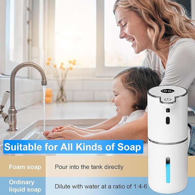 2 Pack Automatic Foaming Soap Dispenser Touchless, USB Rechargeable Smart Hand Soap Dispenser, 6-Level Adjustable, 12.8oz/380mL Wall Mount for Bathroom Kitchen Dish Soap-White
