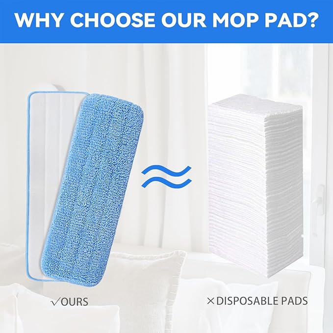 12" Microfiber Pad for Rubbermaid Commercial 12 Inch Mop Head - 8 Pack Replacement Wet & Dry Commercial Reusable Cleaning Mop Refills Fit for Any Microfiber Flat Mop System 12"