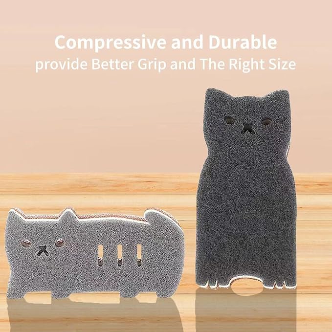 Kitchen Sponges Reusable, Cat Shape Dish Sponge for Washing Dishes, Non Scratch Sponges for Cleaning Dishwashing, Household Scrub Sponge Heavy Duty,4pack