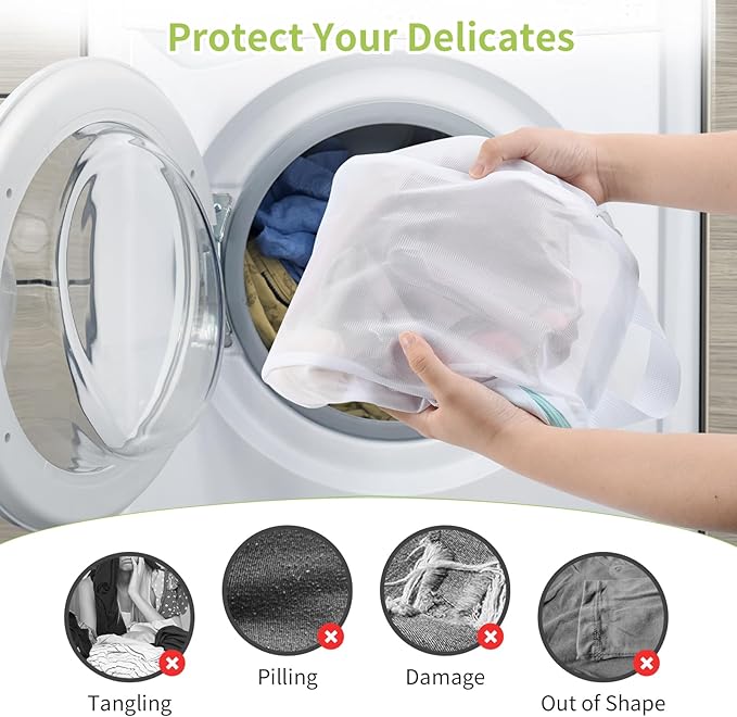OTraki 2Pcs Small Laundry Bags 10x12 Inch Delicates Lingerie Bags Mesh Wash Bags Hanging Laundry Bag Sock Bra Underwear Storage Laundry Room Organization,Don't Drying, Melting 140-176℉,White