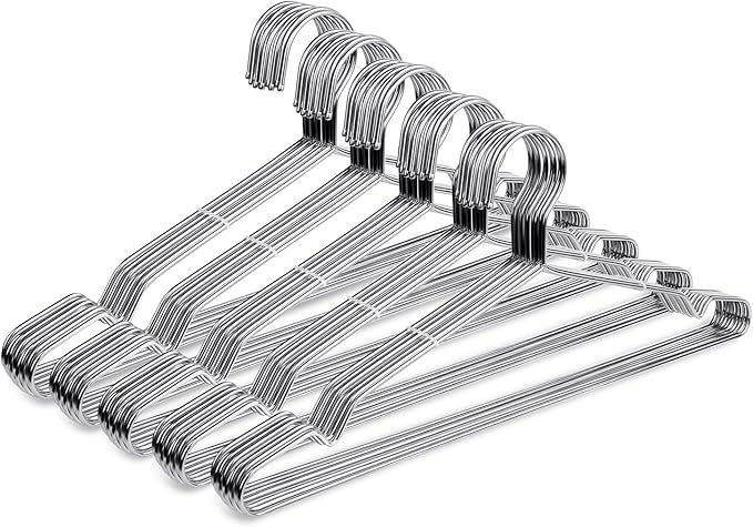 Fayleeko Wire Coat Hangers - 17.7 Inch Heavy Duty Stainless Steel Hangers (50 Pack)