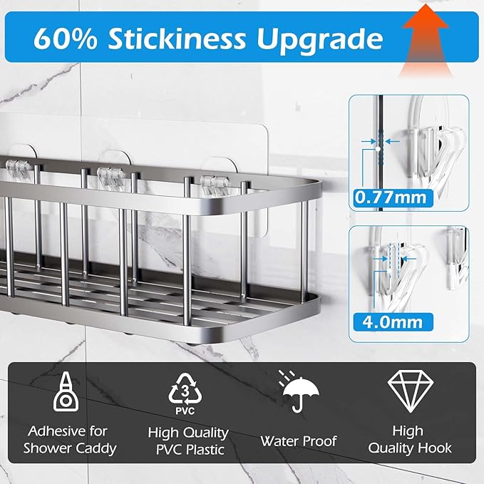 Lsnisni 10 Pack Shower Caddy Adhesive Replacement, Shower Adhesive Strips, Strong Adhesive Hooks, Waterproof Sticker, No Drilling, for Bathroom Shelf and Kitchen Racks