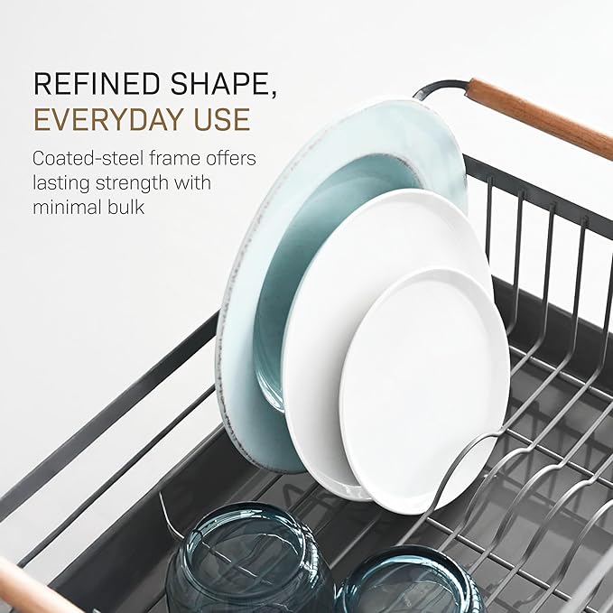 Yamazaki Home Sink Removeable Drainer Tray, Kitchen Drying Organizer Holder, One Size, White Steel + Wood | Dish Rack, Gray