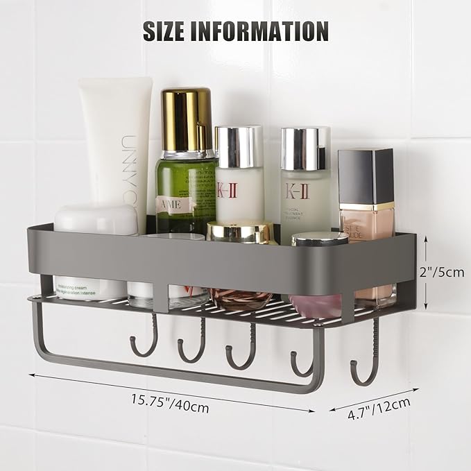 CIBOTIES Shower Caddy, 15.7 inch Stainless Steel Shower Shelves for Inside Shower with Hooks & Towel Bar - Space-Saving Bathroom Organizers and Storage for Showers, Kitchens