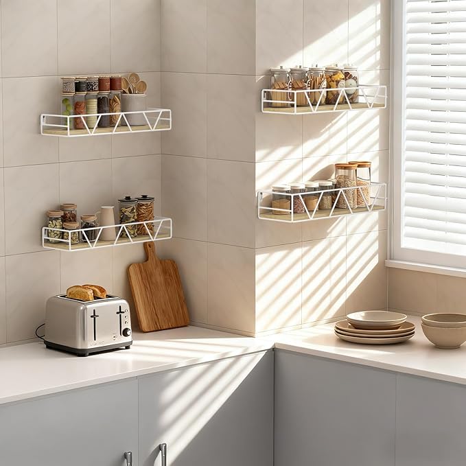 Floating Shelves Set of 3, Home Wood Wall Shelf, Farmhouse Shelf for Bedroom, Wall Mounted Floating Shelf for Living Room, Bedroom, Bathroom, Kitchen, Office (White-4pcs)