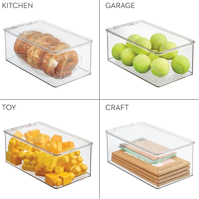 iDesign Stackable Shoe Box with Hinged-Lid for Wedges or Sandals, Set of 4, Clear, Made in USA