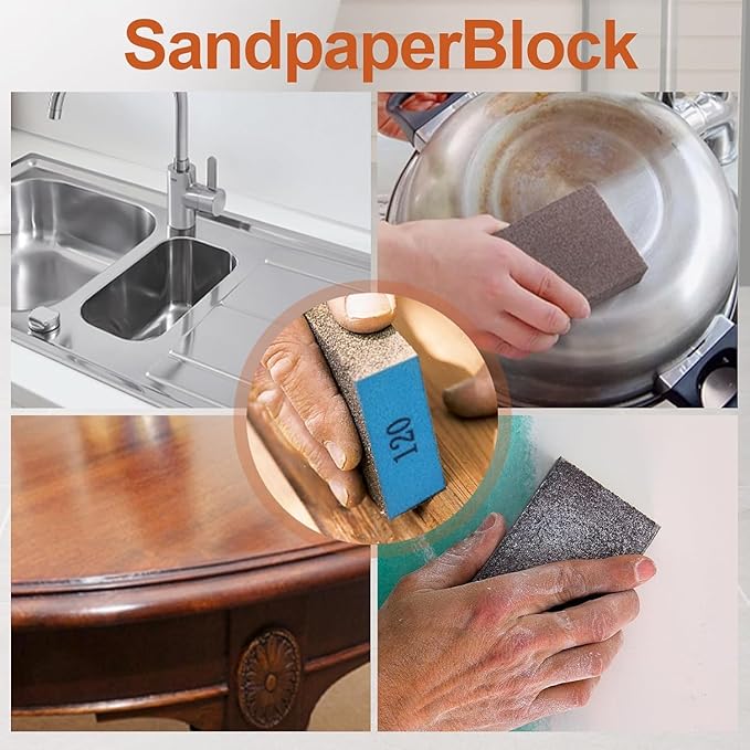 Romeda 12-Pack Sandpaper Block, Four Grits Per Pack 220/180/120/100/80/60, Washable and Reusable Handmade Sanding Sponge, Drywall Sandpaper Blocks for Wooden Drywall Sheetrock and Metal Glazing