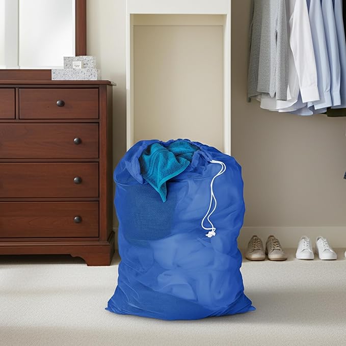 Honey-Can-Do LBG-01161 Mesh Laundry Bag with Drawstring, Blue, 24-inches L x 36-Inches H