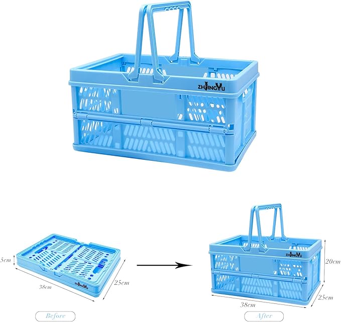 Collapsible crates for storage,plastic baskets for organizing 14.96" x 9.84"x7.87",shopping garden basket,foldable crate with Handles, car trunk basket,for Kitchen,Bathroom