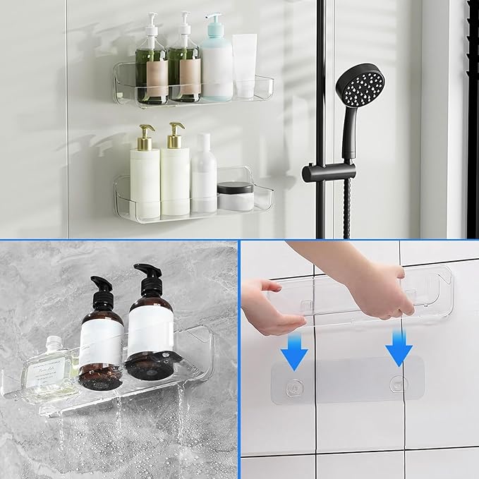 Diesisa 2pc Acrylic Wall Mount Organizer, Adhesive Shelf, Bathroom Shelves for Wall, Self Adhesive Organizer, Shower Caddies, No Drilling Hang Wall,with 3pack Tapes, for Bathroom, Kitchen, Living Room