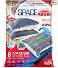 Spacesaver 8 Pack Jumbo Vacuum Storage Bags for Blankets & Clothes – Jumbo Vacuum Sealed Compression Bags with Hand Pump – Space Saver Storage Bags for Bedding, Moving, Travel & Organization
