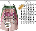 DAMITA Skirt Pants Hangers with Clips Space Saving Hanging Closet Organizer 6 Tiers Hanger with 360° Swivel Hook, Finger-Safe Design- College Dorm Room Apartment Essentials 3-Pack