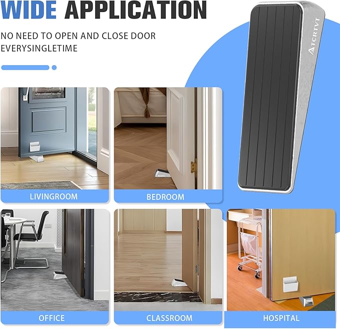 Heavy Duty Door Stopper Wedge - 1 Pack Big Size Door Stop Wedge Made of Aluminum Alloy Metal Suits Any Door, Any Floor with Set of 2 Plus Self-Adhesive Holder Satin Nickel Large Version
