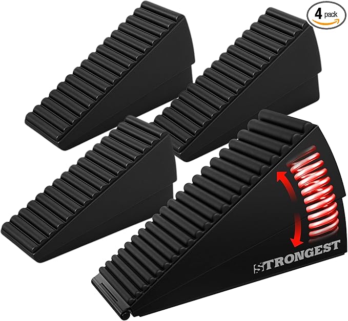 Strongest Home 4 Pack XL Adjustable Door Stopper with Spring – Heavy Duty Wedge for Oversized, Thick & Heavy Doors, Anti-Slip Rubber Grip, Commercial, Home & Outdoor Use on Carpet, Wood, Tile - Black