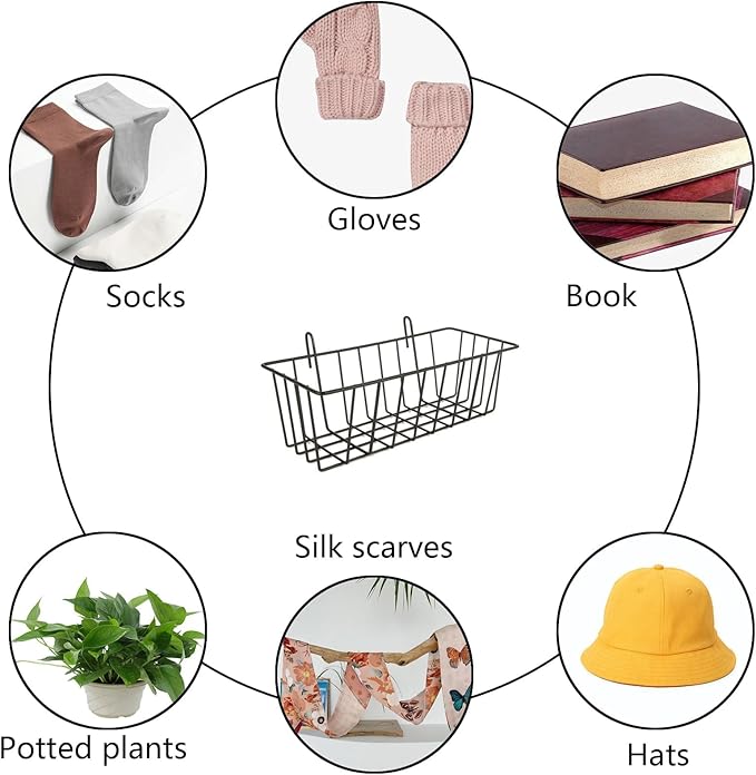 10 PCS Wire Baskets Wall Grid Panel Hanging Wire Basket Hanging Wall Baskets No Drilling Wall Hanging Baskets Grid Wall Storage Basket for Kitchen Bathroom Home Decor Supplies, Black