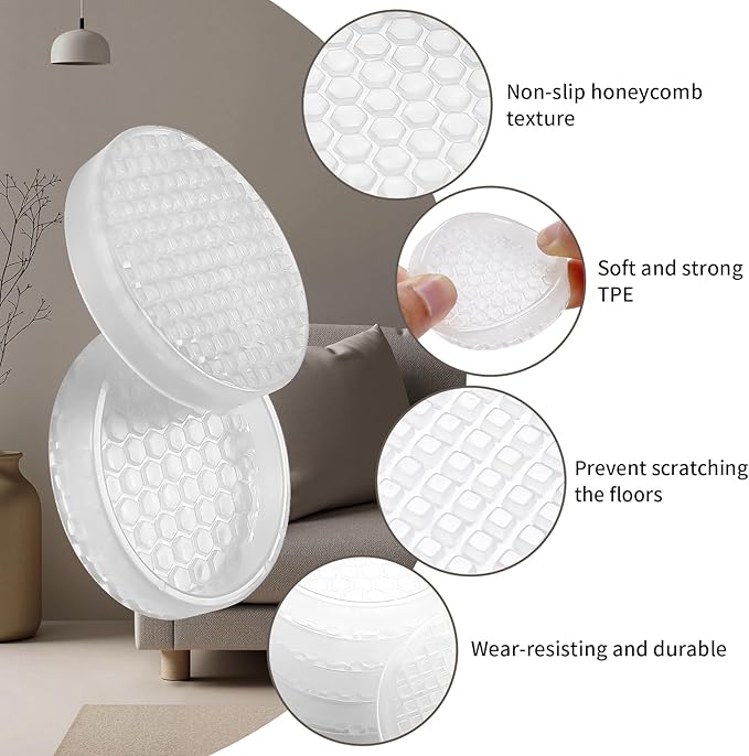Ezprotekt Non Slip Furniture Pads, 16 Pcs 2" Anti Slip Rubber Caster Cups, Anti Skid Furniture Coasters for Hardwood Floors, No Slide Furniture Gripper, Furniture Stoppers to Prevent Sliding (Clear)