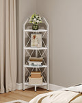 4-Tier Corner Shelf, Industrial Corner Bookshelf, 47.6" Corner Storage Stand, Plant Stand Display Shelf, Corner Bookcase for Bedroom, Living Room, Home Office, White TCJ09WB