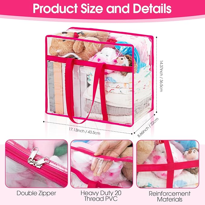 6 PCS Clear PVC Zippered Storage Bags 40L Plastic Closet Organizers and Storage Containers Foldable Moving Bags with Reinforced Handles for Bedding, Blankets, and Seasonal Clothes (Red)