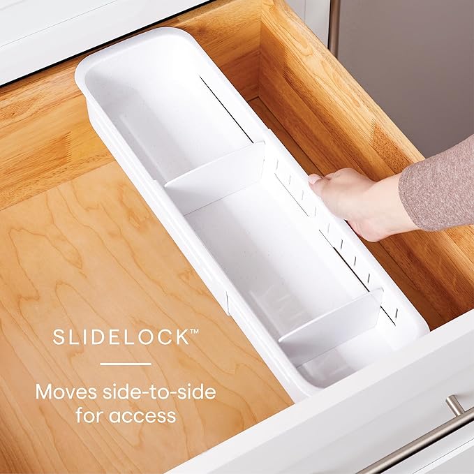YouCopia DrawerFit Expandable Kitchen Drawer Organizer: Sliding Storage Tray for Utensils & Accessories in Deep Drawers, Expandable 15–23" wide, White Speckled BPA-free