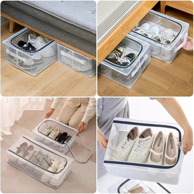 Stackable Storage Boxes with Clear Lids, 15.8-Inch Closet Storage Bins with Metal Frame for Shoe, Boot, ﻿Sneaker (1 Pack, 19Qt, 15.8x11.8x6in)