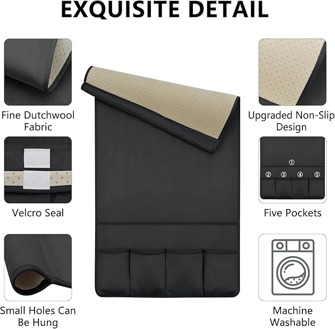 WETRBWEH TV Remote Control Holder Couch Caddy, Non-slip Bedside Caddy Organizer with 5 Pockets for Key Glasses Phone Magazine Holders (Black, 35''x18'')