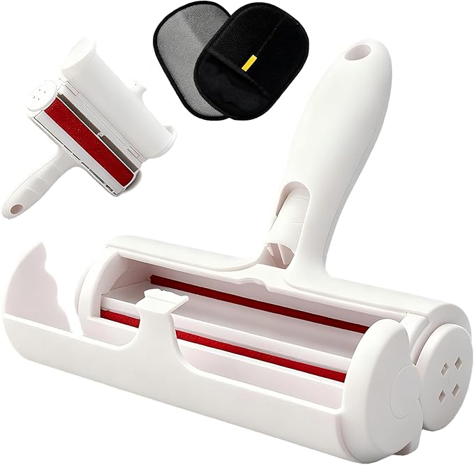 Pet Hair Remover Roller with Reusable Fiber Roller and Built-in Collection Box - Cat and Dog Hair Remover for Sofas, Carpets, and Clothing - Portable Hair Removal Tool (White)