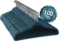 Elama 100 Piece Set of Velvet Slim Profile Heavy Duty Felt Hangers with Stainless Steel Swivel Hooks in Blue