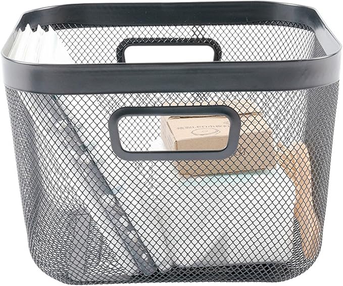 Metal Mesh Steel Baskets, Household Wire Storage Organizer Bin Garden Harvest Basket Multi-functional Fruit Baskets with Handles for Kitchen Bathroom Picnic Shopping Decor Cabinet Home, Black