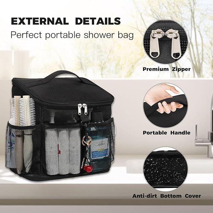 Mesh Shower Caddy Portable for College Dorm Room Essentials – Quick Dry Hanging Shower Bag with Metal Hook for Bathroom, Gym, Travel, Beach & Camping (style A)